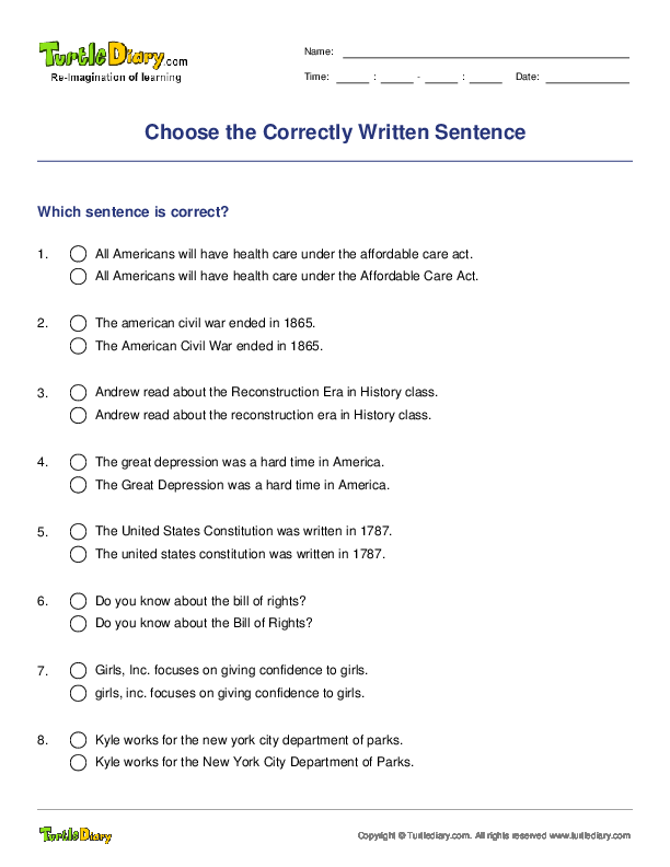 Choose the Correctly Written Sentence