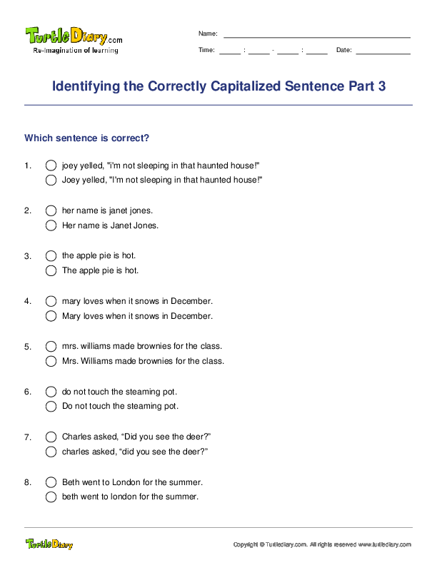 Identifying the Correctly Capitalized Sentence Part 3