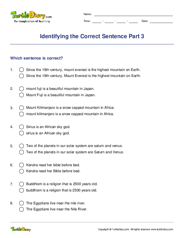 Identifying the Correct Sentence Part 3