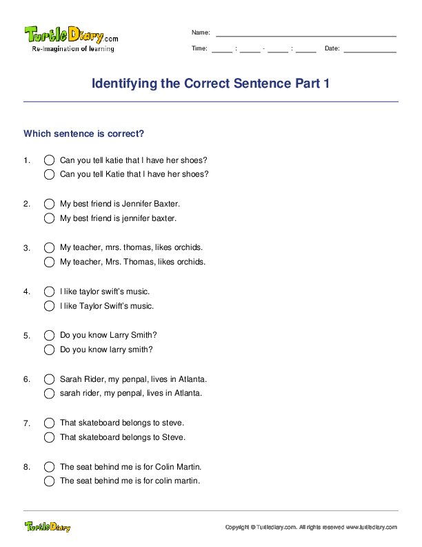 Identifying the Correct Sentence Part 1