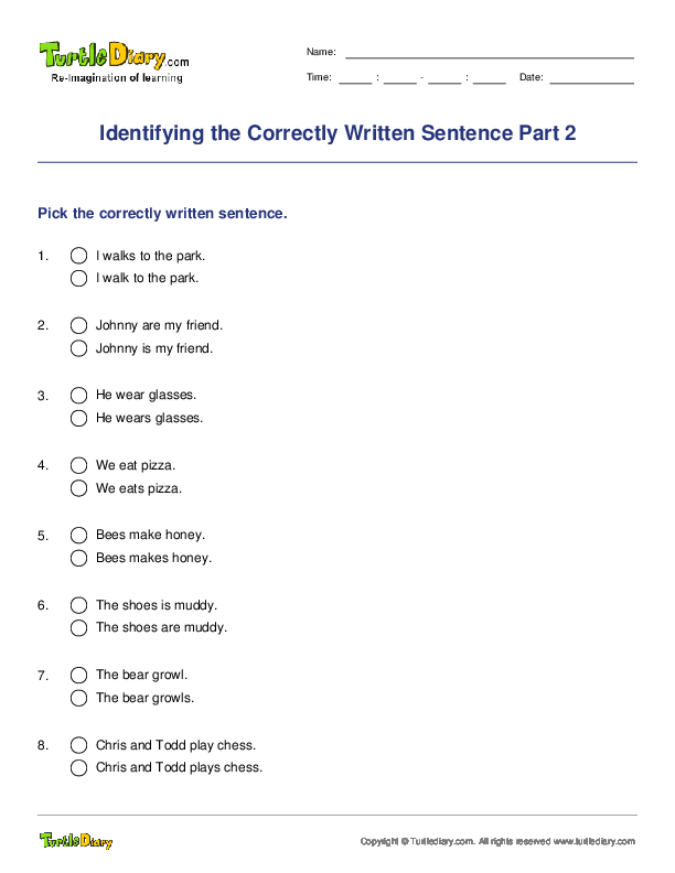 Identifying the Correctly Written Sentence Part 2