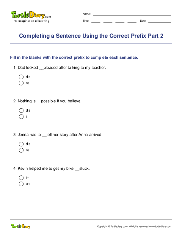 Completing a Sentence Using the Correct Prefix Part 2
