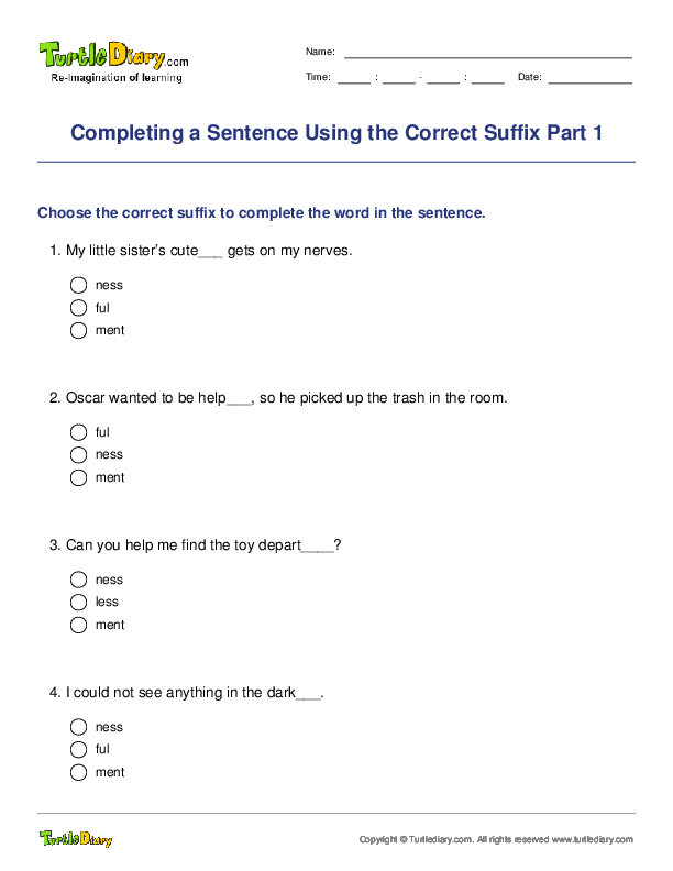Completing a Sentence Using the Correct Suffix Part 1