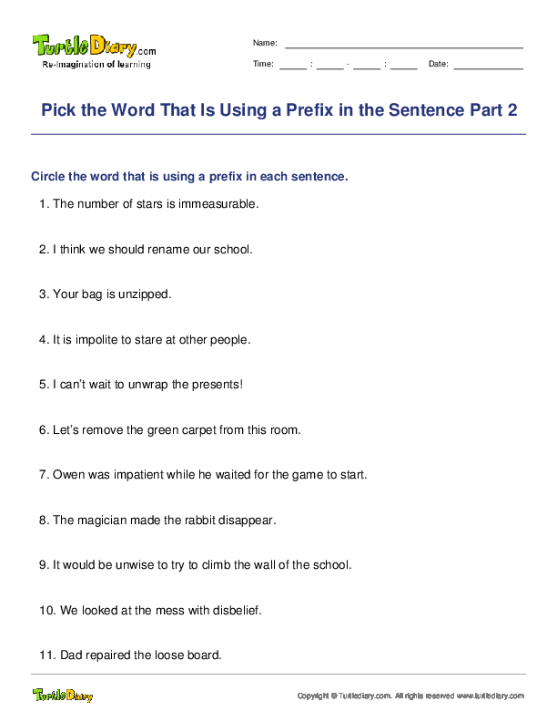 Pick the Word That Is Using a Prefix in the Sentence Part 2