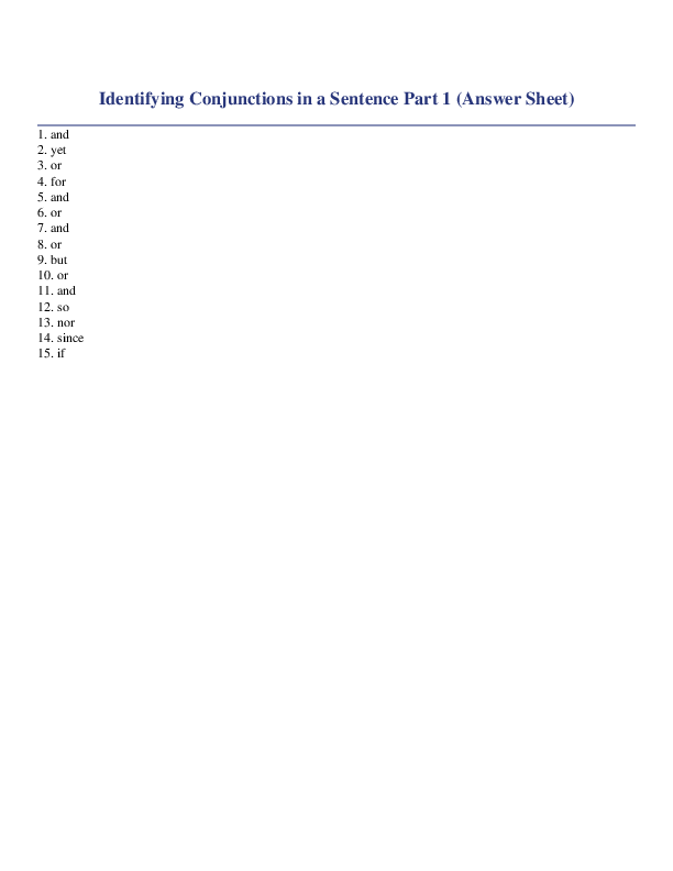 Identifying Conjunctions in a Sentence Part 1 Answer