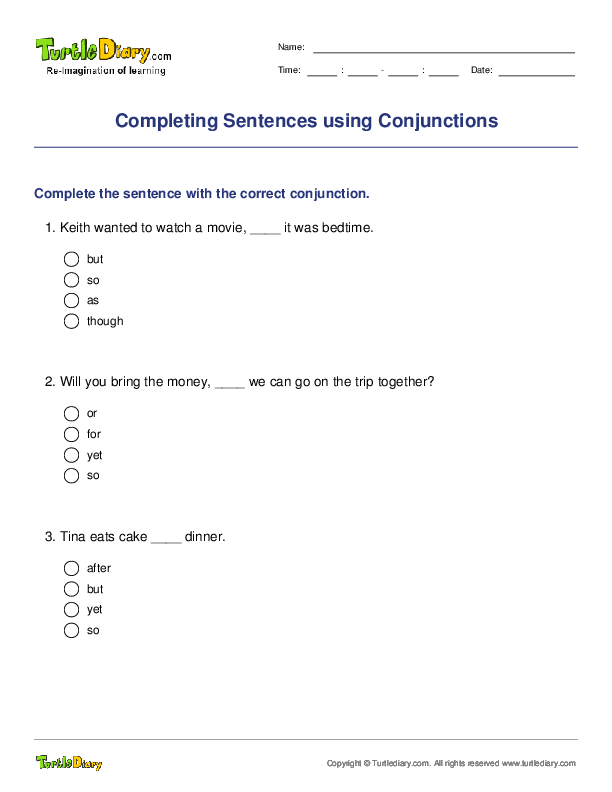 Completing Sentences using Conjunctions