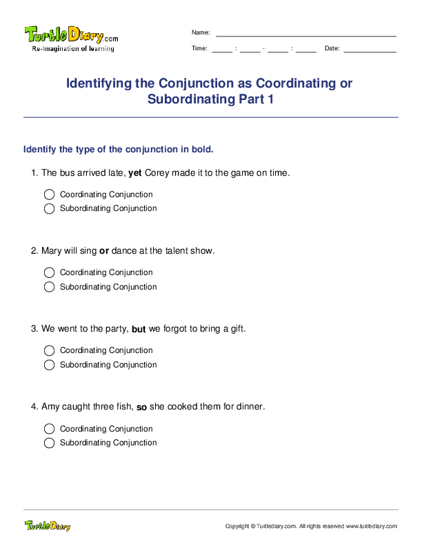 Identifying the Conjunction as Coordinating or Subordinating Part 1