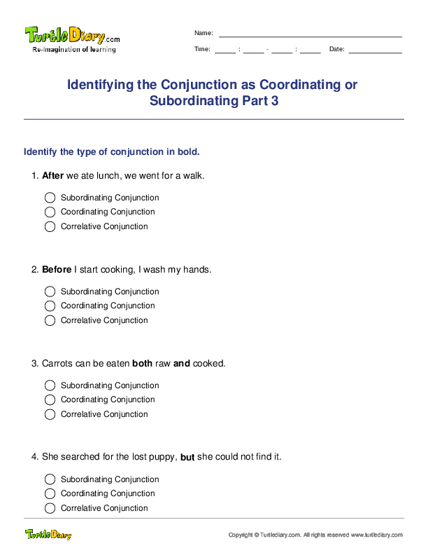 Identifying the Conjunction as Coordinating or Subordinating Part 3