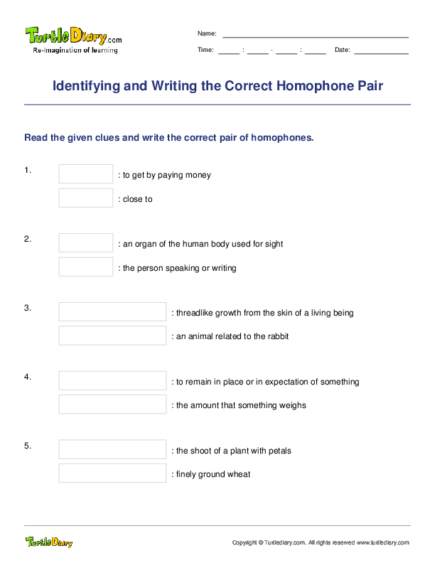 Identifying and Writing the Correct Homophone Pair