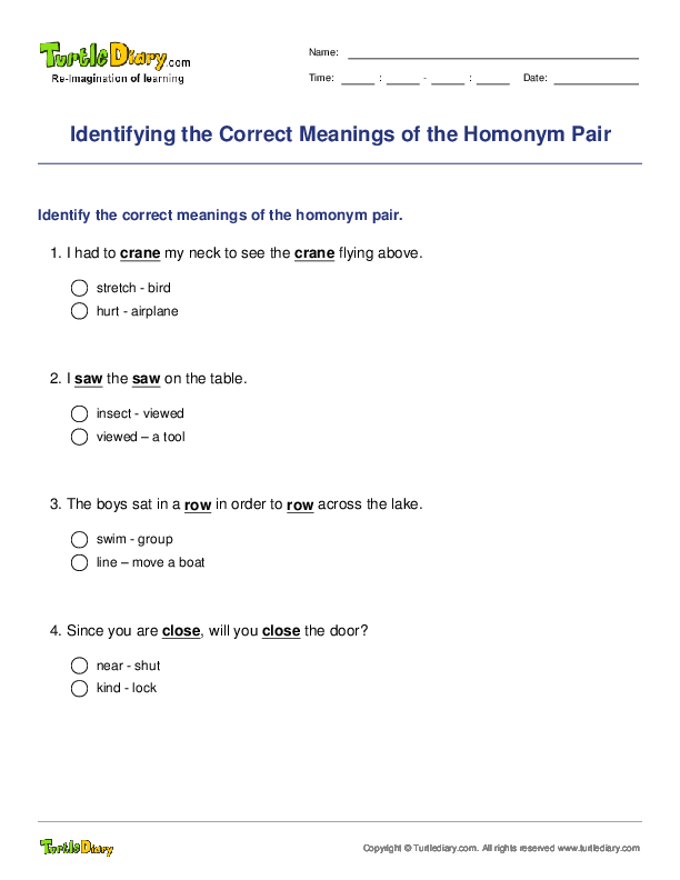 Identifying the Correct Meanings of the Homonym Pair