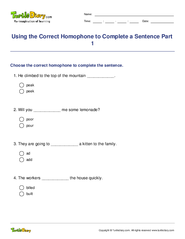 Using the Correct Homophone to Complete a Sentence Part 1
