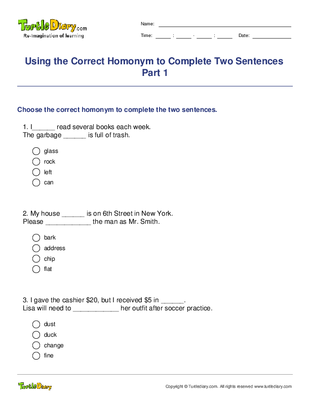Using the Correct Homonym to Complete Two Sentences Part 1