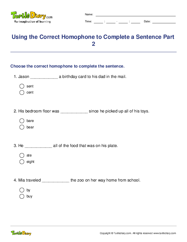 Using the Correct Homophone to Complete a Sentence Part 2