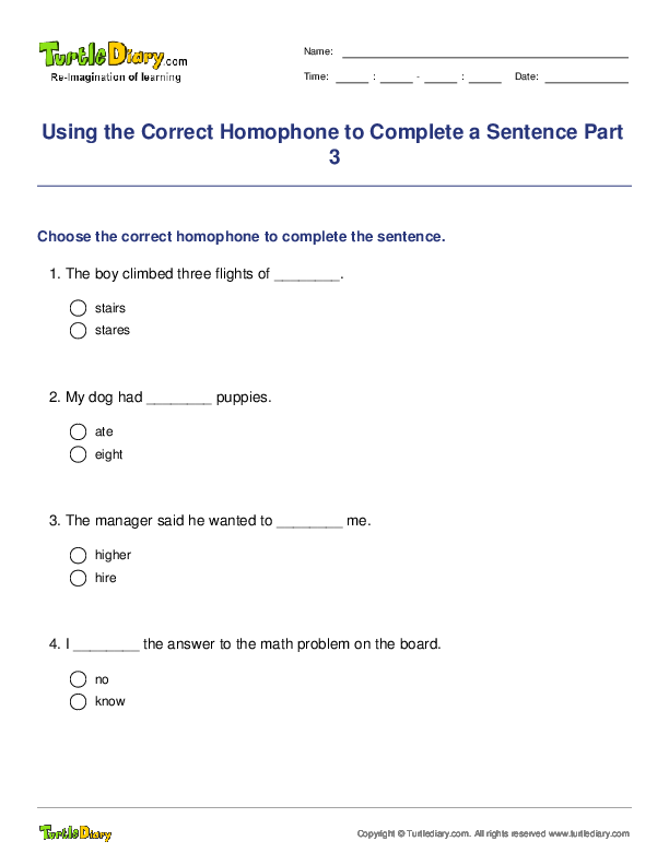 Using the Correct Homophone to Complete a Sentence Part 3