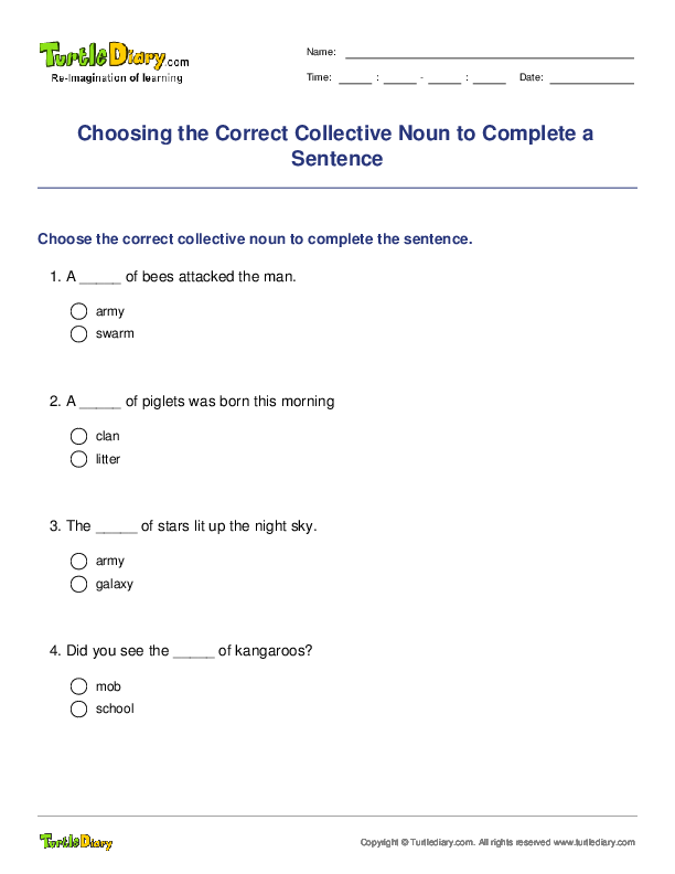 Choosing the Correct Collective Noun to Complete a Sentence