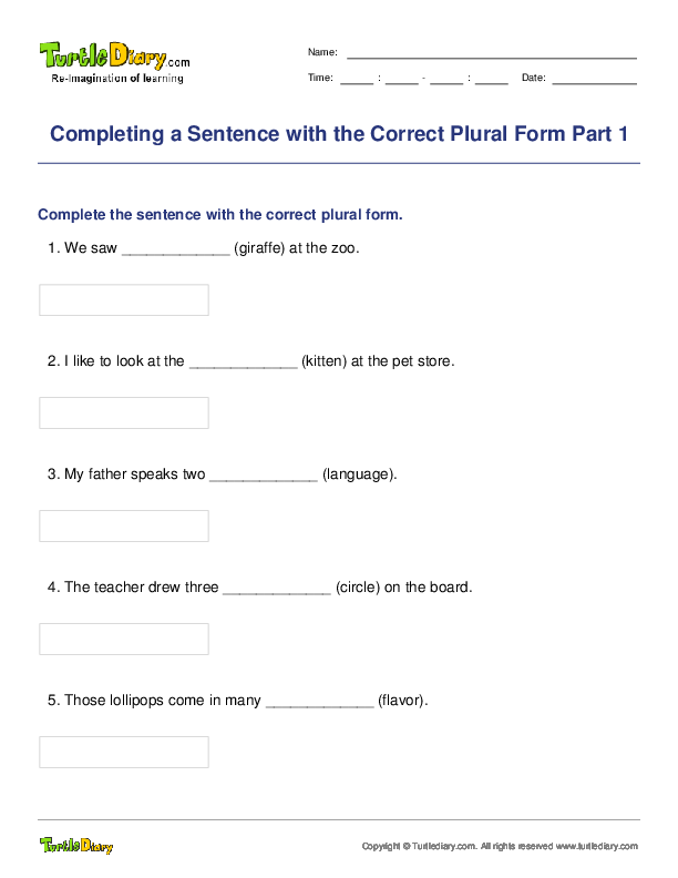 Completing a Sentence with the Correct Plural Form Part 1