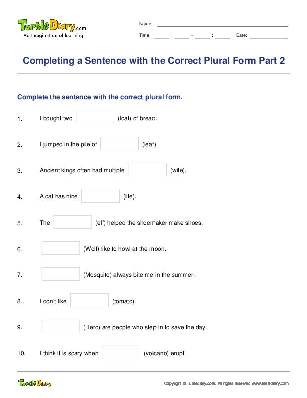 Completing a Sentence with the Correct Plural Form Part 2
