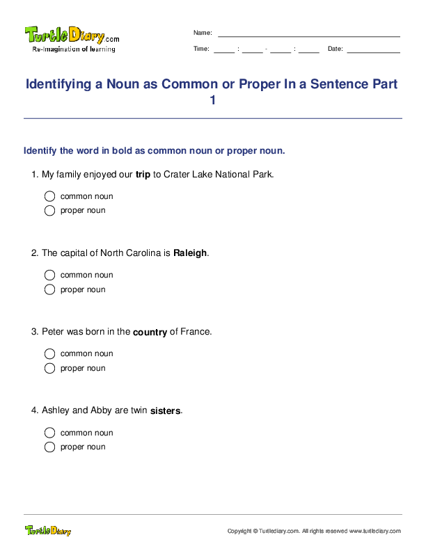 Identifying a Noun as Common or Proper In a Sentence Part 1