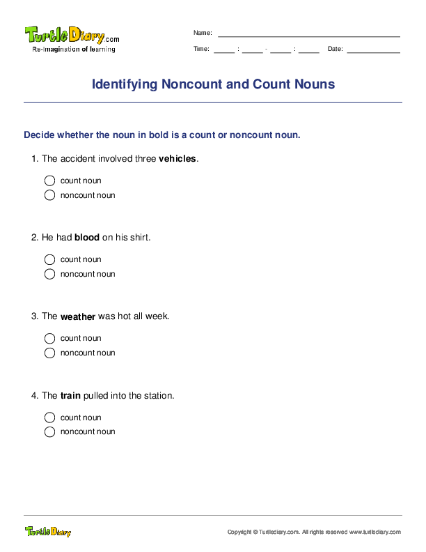 Identifying Noncount and Count Nouns