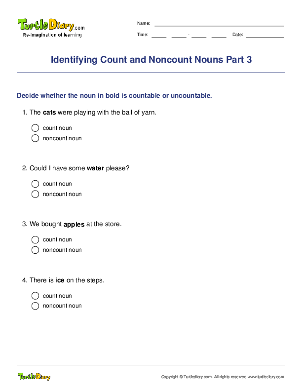 Identifying Count and Noncount Nouns Part 3