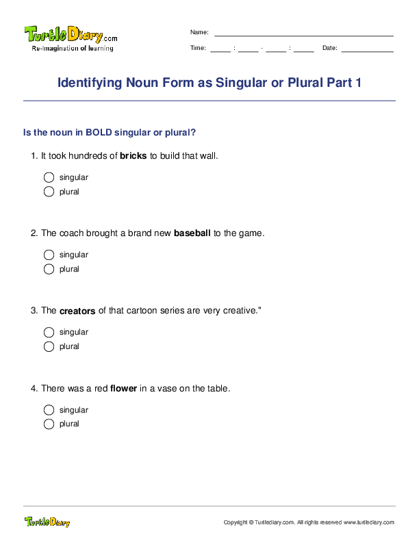 Identifying Noun Form as Singular or Plural Part 1