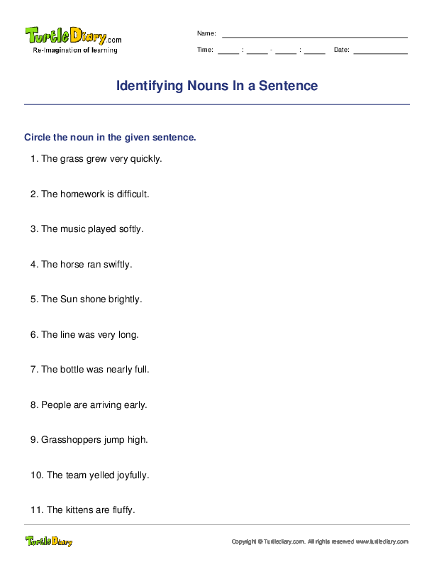 Identifying Nouns In a Sentence