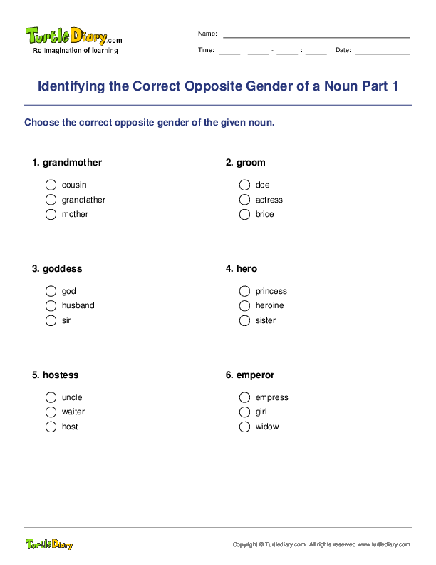 Identifying the Correct Opposite Gender of a Noun Part 1
