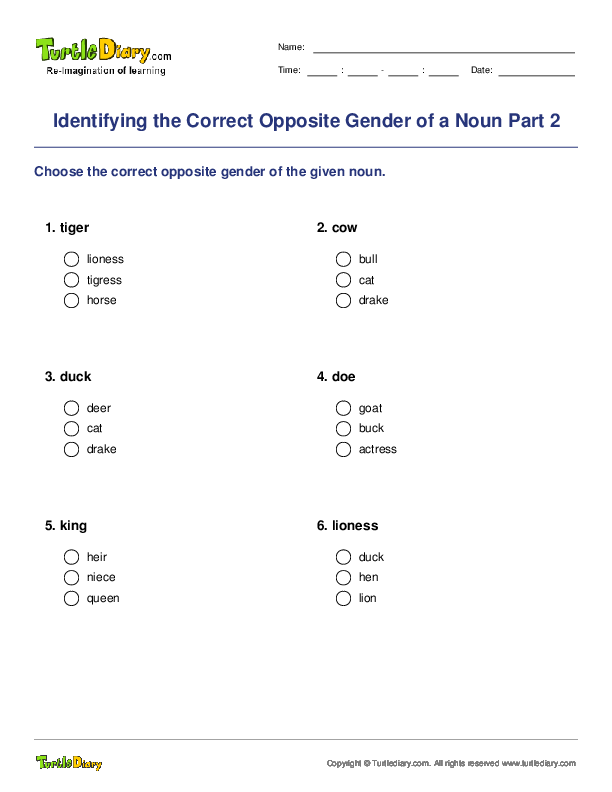 Identifying the Correct Opposite Gender of a Noun Part 2