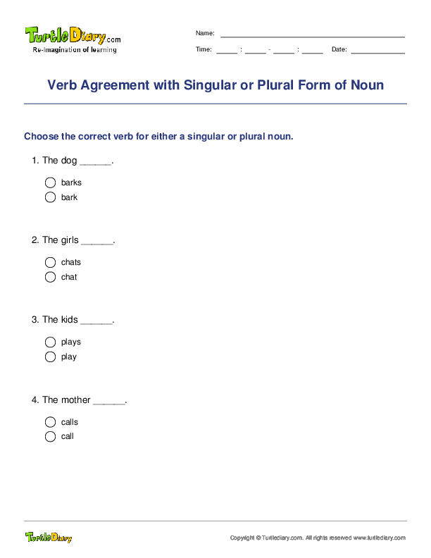 Verb Agreement with Singular or Plural Form of Noun