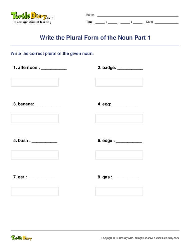 Write the Plural Form of the Noun Part 1