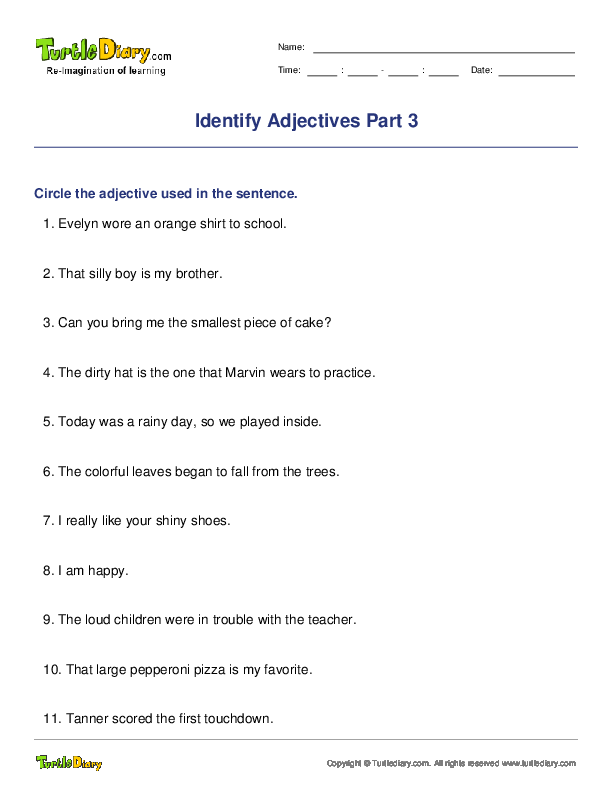 Identify Adjectives Part 3