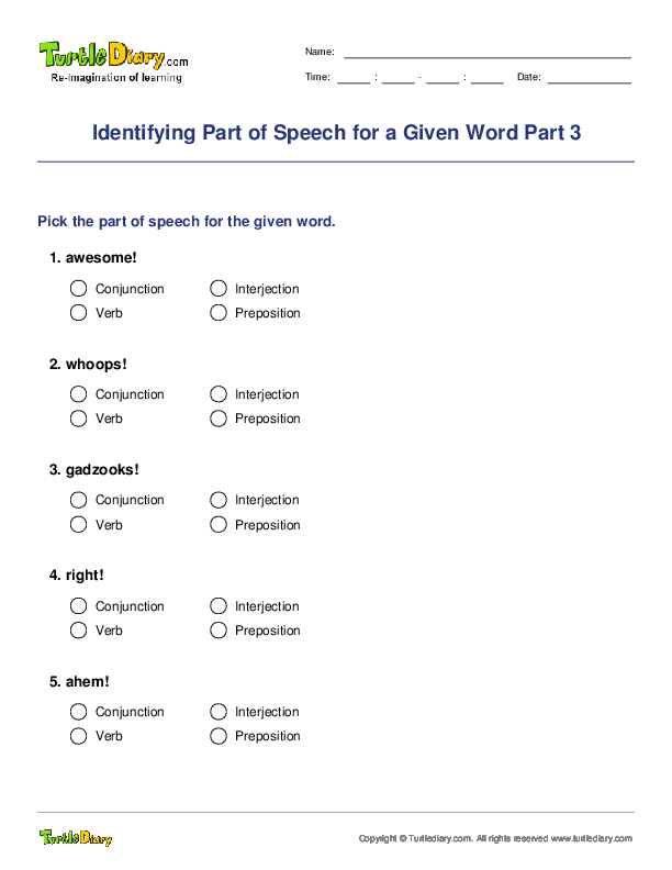 Identifying Part of Speech for a Given Word Part 3