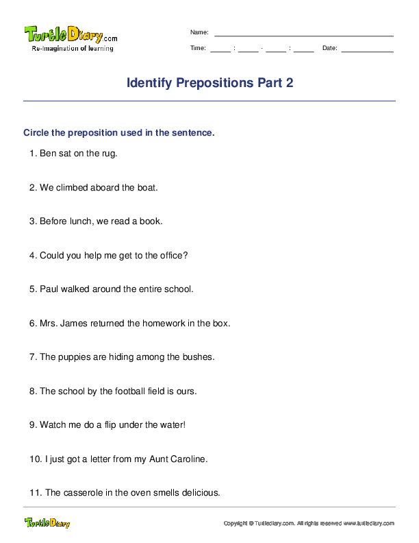 Identify Prepositions Part 2