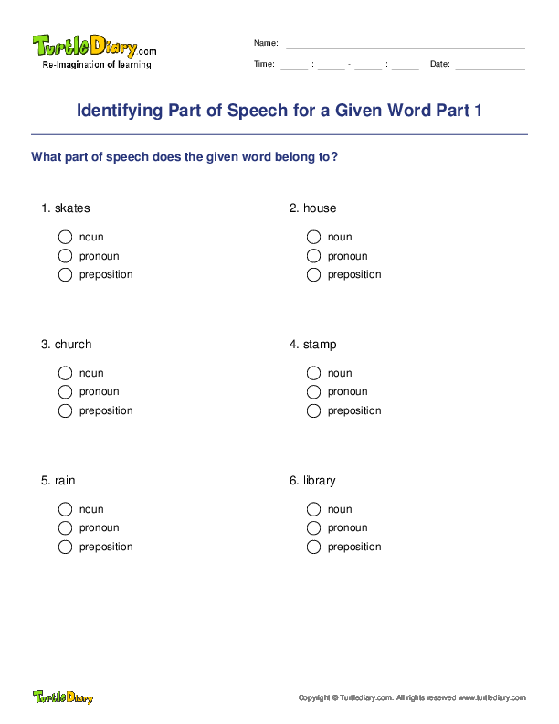 Identifying Part of Speech for a Given Word Part 1