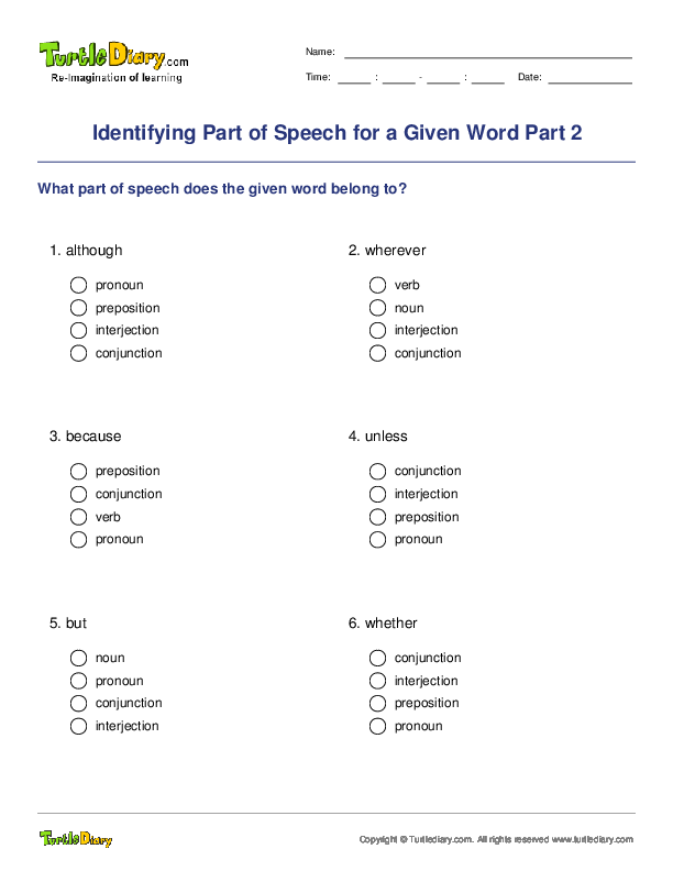 Identifying Part of Speech for a Given Word Part 2