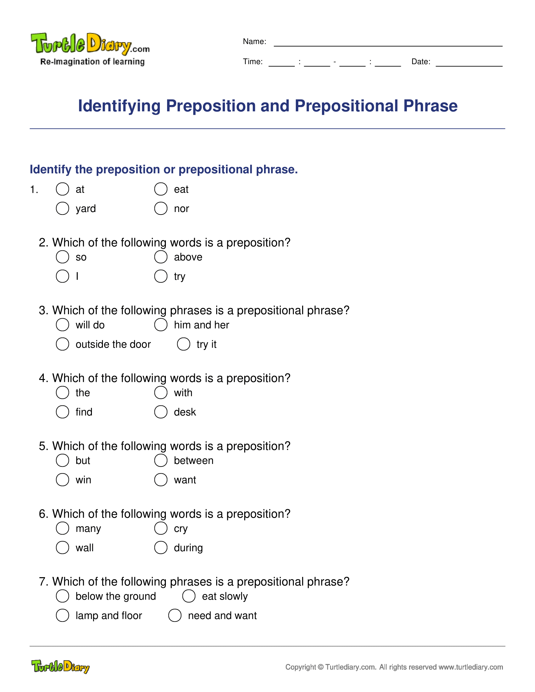 Identifying Preposition and Prepositional Phrase