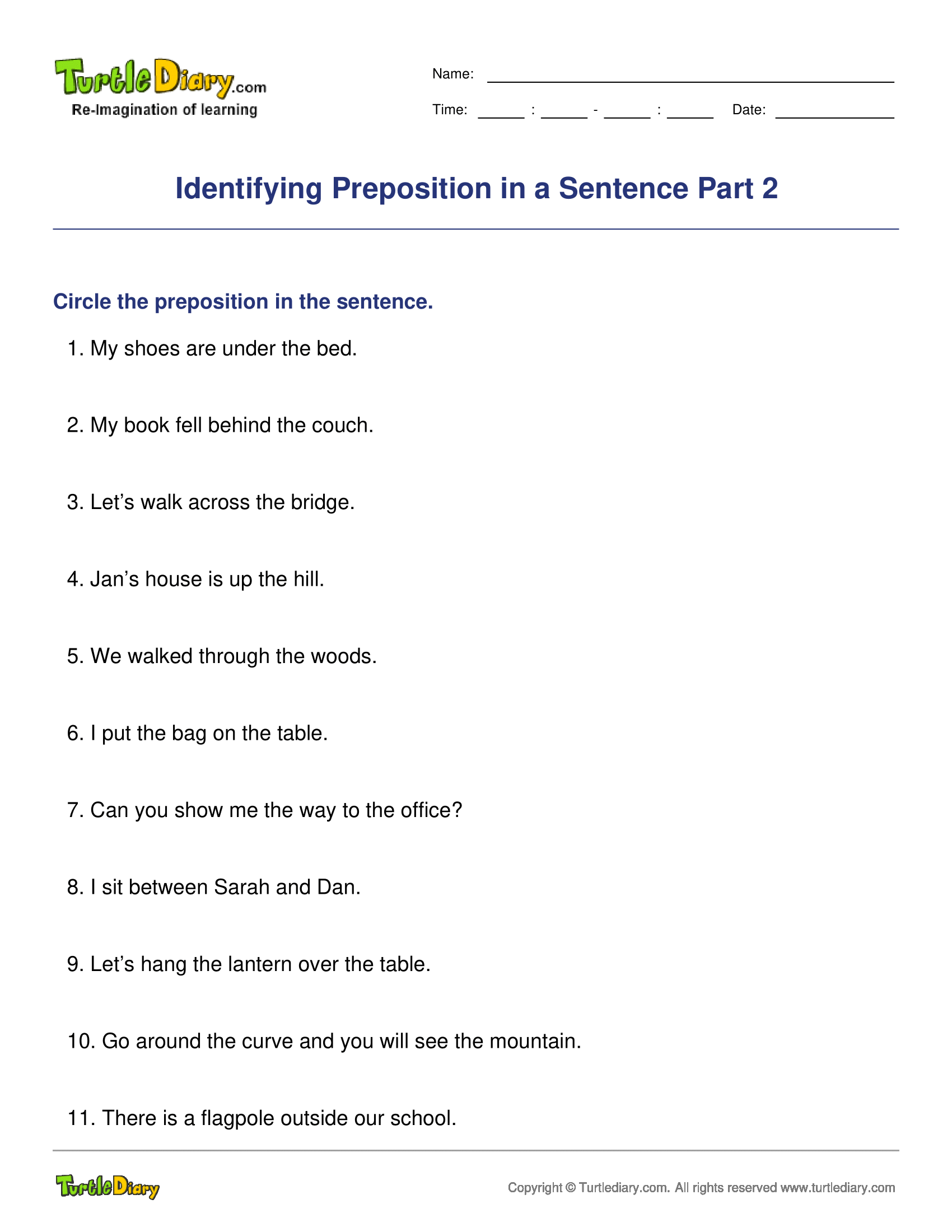 Identifying Preposition in a Sentence Part 2