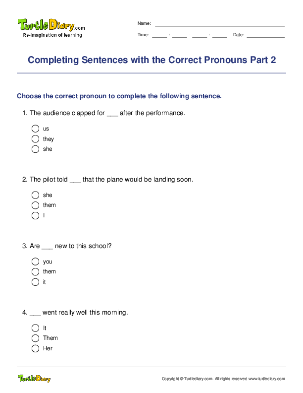 Completing Sentences with the Correct Pronouns Part 2