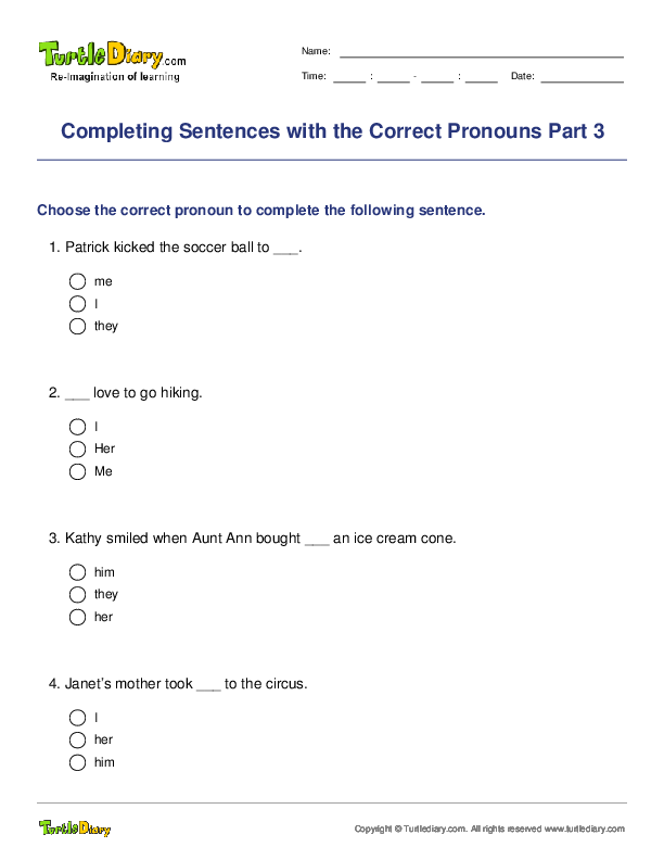 Completing Sentences with the Correct Pronouns Part 3