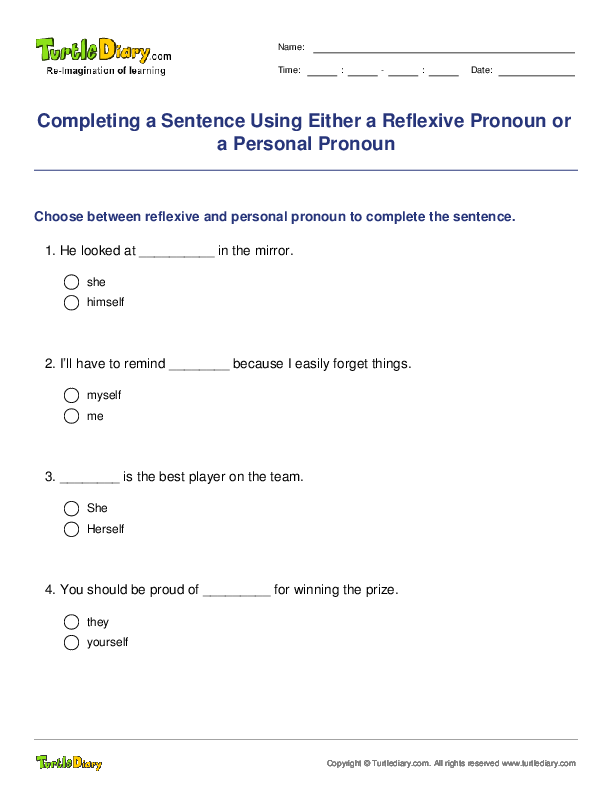 Completing a Sentence Using Either a Reflexive Pronoun or a Personal Pronoun