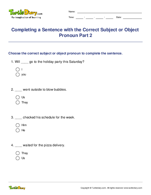 Completing a Sentence with the Correct Subject or Object Pronoun Part 2