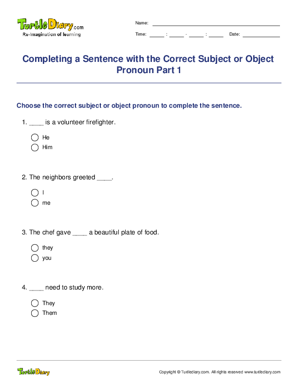 Completing a Sentence with the Correct Subject or Object Pronoun Part 1