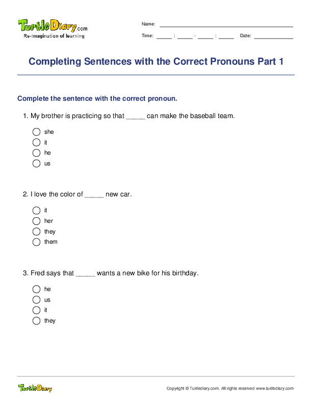 Completing Sentences with the Correct Pronouns Part 1