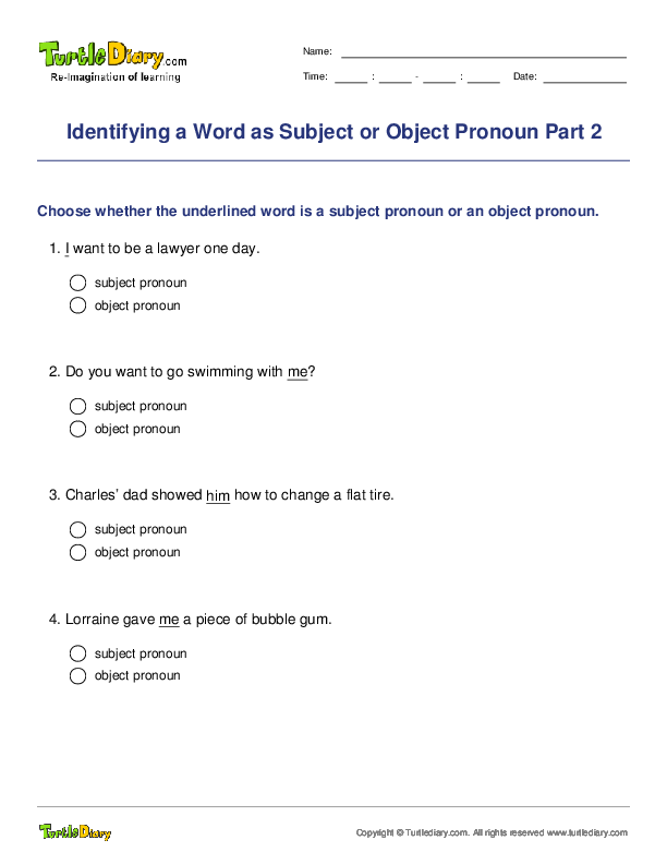 Identifying a Word as Subject or Object Pronoun Part 2