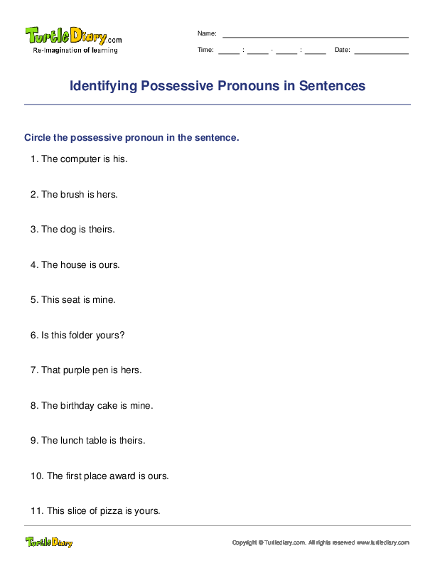 Identifying Possessive Pronouns in Sentences