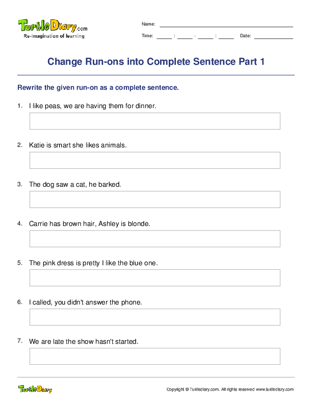Change Run-ons into Complete Sentence Part 1