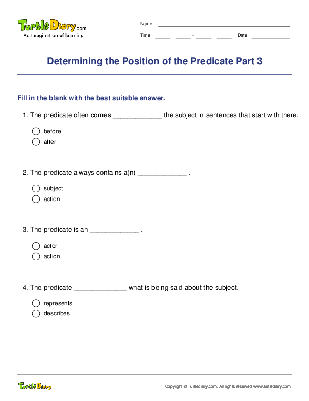 Determining the Position of the Predicate Part 3