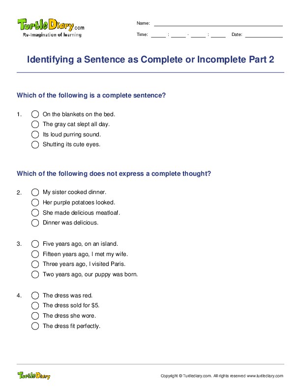 Identifying a Sentence as Complete or Incomplete Part 2