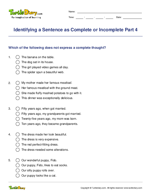 Identifying a Sentence as Complete or Incomplete Part 4