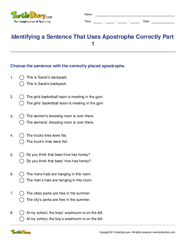 Identifying a Sentence That Uses Apostrophe Correctly Part 1